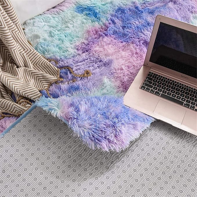 A Nice Night Shaggy Fluffy Faux Fur Area Rug,Soft, Luxurious Shag Carpet Rugs for Nursery Rug, Bedroom, Living Room, Luxury Bed Side Plush Carpets, Rectangle (Light Purple, 6'x9')