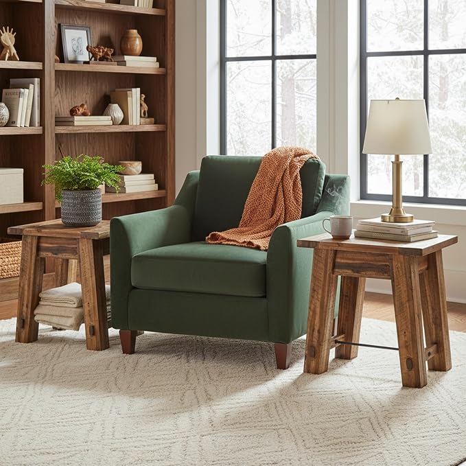 Alaterre Furniture Durango Solid Wood Side Tables, Set of 2, Natural Grain | Rustic Industrial Nightstand and End Tables, Storage Shelf, Metal Accent, 100lb Capacity, for Living Room, Bedroom, or Office