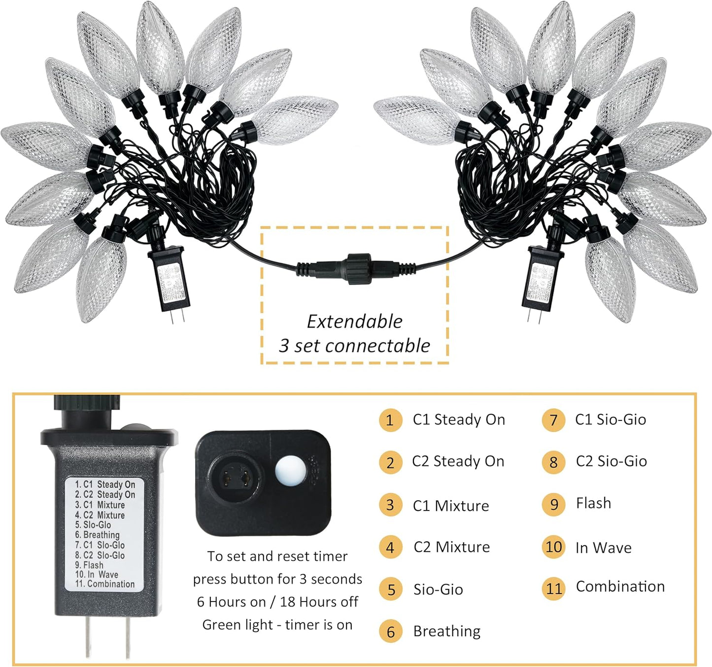 AWQ 10 LED 24.6FT Christmas Pathway Lights, Multi & Warm Color Pinecone Marker Lights with 10 Steel Stake & 11 Modes, Connectable Ground Light for Lawn, Patio, Walkway, Sidewalk (10)