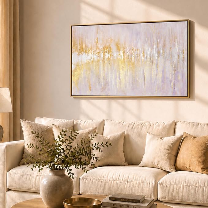 CCPEAR Large Abstract Wall Art, Pink and Gold Textured Canvas Painting, Modern Luxury Framed Wall Art for Living Room Bedroom Office Decor, Ready to Hang, 48x32 Inch