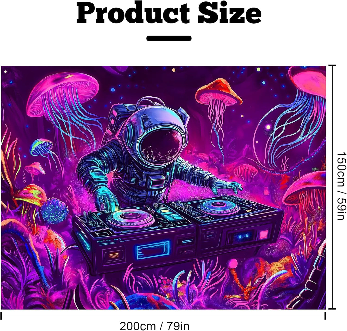 BVBOX Astronaut Space Blacklight Tapestry 79"x59", UV Reactive DJ Astronaut Jellyfish Universe Galaxy Planet Glow in Dark Music Tapestries, Black Light Neon Upright Poster Wall Hanging Backdrop Decor for Bedroom Living Room