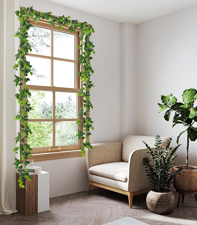 RECUTMS Artificial Vines Ivy Garland 3Pcs 6.3Ft Fake Green Leaves Ivy Garland Faux Hanging Plants Greenery for Spring Home Outdoor Indoor Home Wall Garden Table Wedding Room Easter Decor