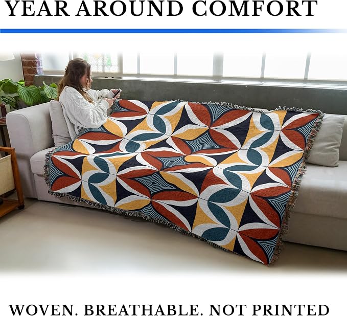 Pure Country Weavers Retro Modern Shapes Blanket - Mid Century Modern - Gift Tapestry Throw Woven from Cotton - Made in The USA (72x54)