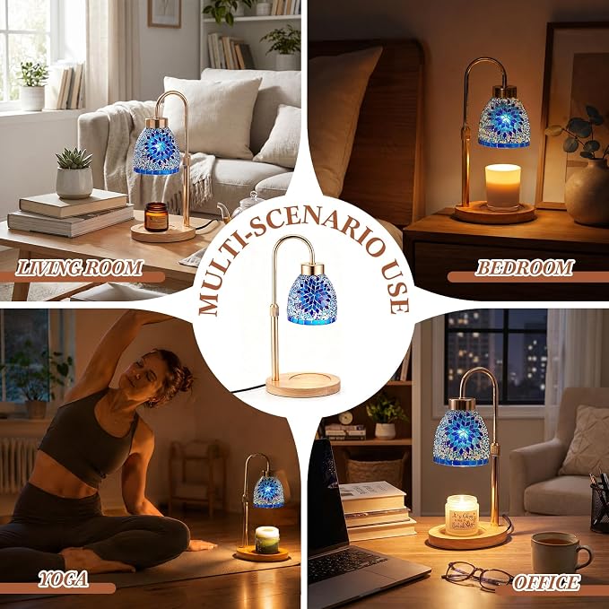 Baquler Turkish Candle Warmer Lamp with Timer Electric Dimmable Candle Warmer Turkish Table Lamp Adjustable Height Moroccan Decor Lighting for Women Birthday Gifts Bedroom Home Office Decor (Blue)