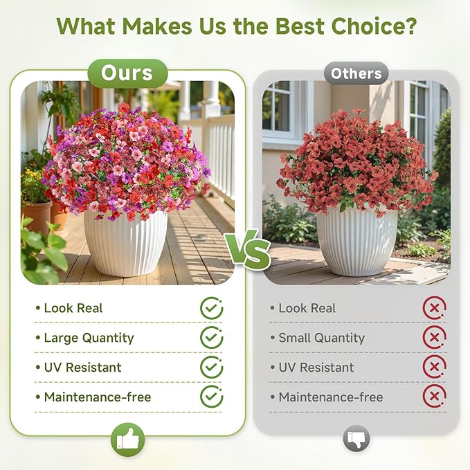 Alupssuc 24 Bundles Artificial Flowers for Outdoors Decoration, UV Resistant Silk Faux Floral Spring Summer Fake Plastic Plants Greenery for Outside Indoor Garden Porch Window Box Home Decor(4 Colors)