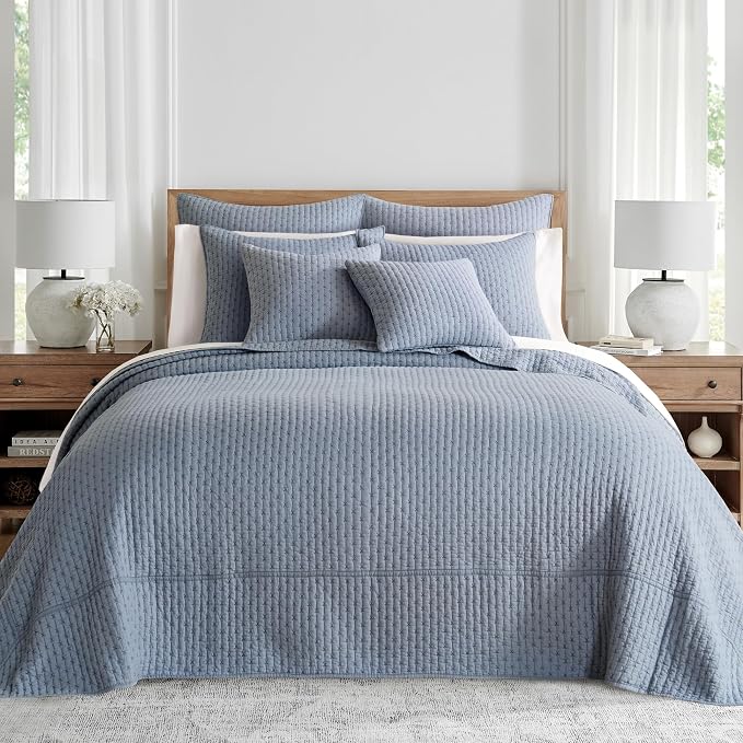 Levtex Home - Cross Stitch Bedspread Set - Full Bedspread and Two Standard Shams - Cross Stitch Pattern - Bedspread (100x104in.) and Sham (20x26in.) - Cotton