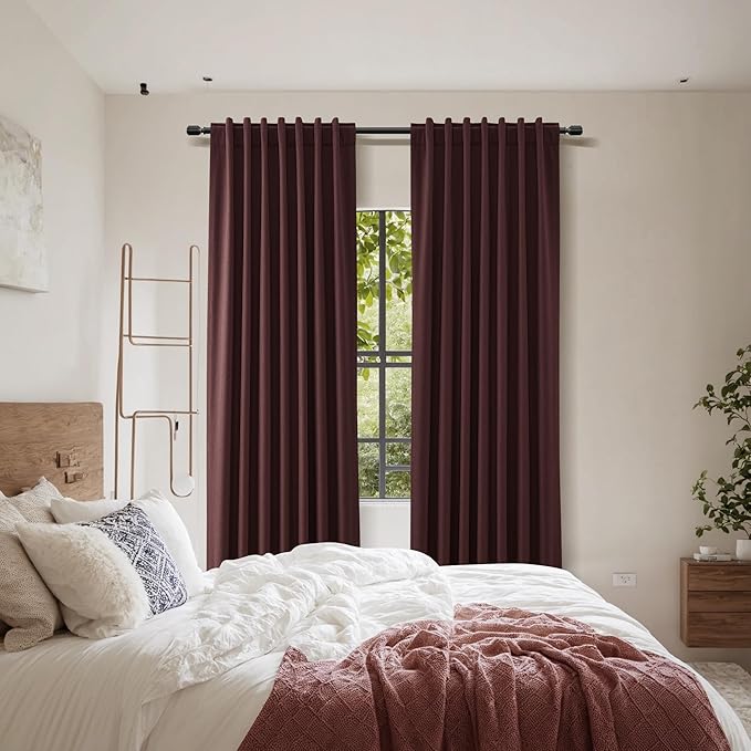 Guken 100% Blackout Curtains 108 Inch Length 2 Panels Set for Living Room Bedroom Back Tab Thermal Insulated Black Out Linen Drapes Room Darkening Reddish Brown,52x108