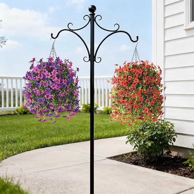 Artificial Hanging Baskets Outdoor, 4 Bundles Artificial Hanging Flowers Outdoors Spring Summer Decoration, No Fade Realistic Fake Hanging Baskets for Porch Patio Balcony Home Yard Decor