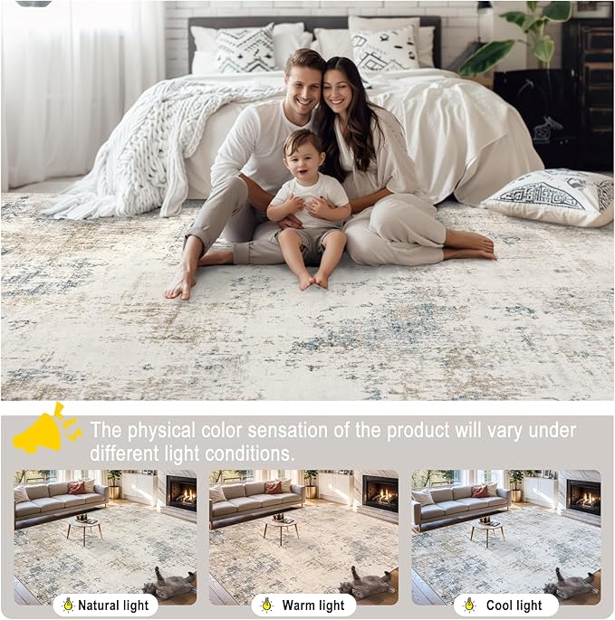 Area Rugs 10x12 Living Room - Washable Rug Modern Abstract Soft Large Neutral Non-Slip Carpet Indoor Floor Thin Carpets for Bedroom Dining Room Farmhouse Nursery Home Office Multi