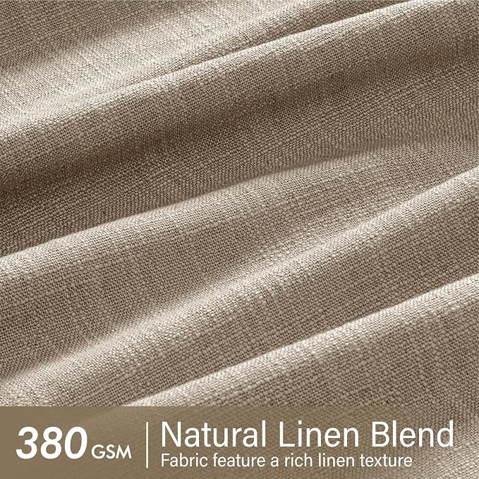 MIULEE Pinch Pleated Thick Linen Curtains 90 Inches Long 2 Panels for Living Room Bedroom, Linen Textured Memory Trained Pleat Drapes Back Tab Light Filtering Grey Beige Window Curtains with Hooks
