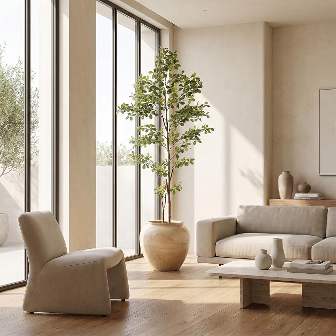 Faux Black Olive Tree 7ft, Artificial Shady Lady Tree with Natural Trunk and Realistic Leaves, Tall Floor Plants for Living Room Decor Home Office Indoor Pack of 1