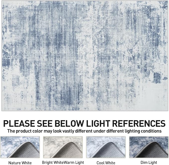 4x6 Area Rugs Washable Rug: Modern Abstract Living Room Rug Soft Anti-Skid Thin Carpet Indoor Floor Non-Shedding Carpets for Bedroom Dining Room Farmhouse Nursery Home Office - Blue White