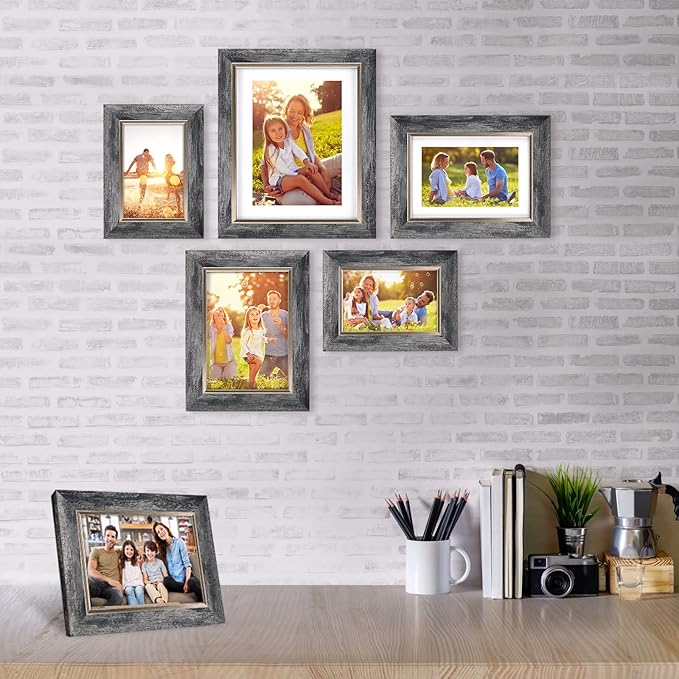 XUANLUO 5x7 Picture Frames Set of 4 Rustic Retro Photo Frame with HD Plastic Cover for Wall Mount and Tabletop Display Family Friends Wedding Gift