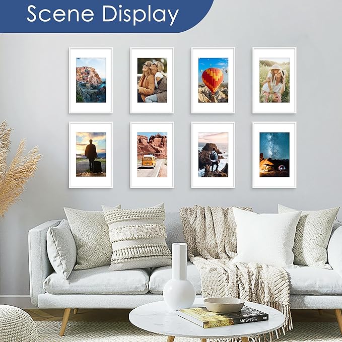 PEALSN 11x17 Picture Frame Set of 6, Display Pictures 8x12 with Mat or 11 x 17 without Mat for Wall Mounting Display, Photo Frames Collage for Wall Decor, White