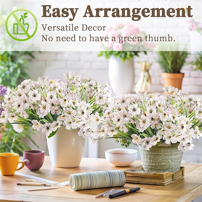 ColoPlay 24 White Bundles Artificial Flowers for Outdoors/Indoors Fake Flowers Plants for Indoor Outside Garden Porch Window Box Home Wedding Farmhouse