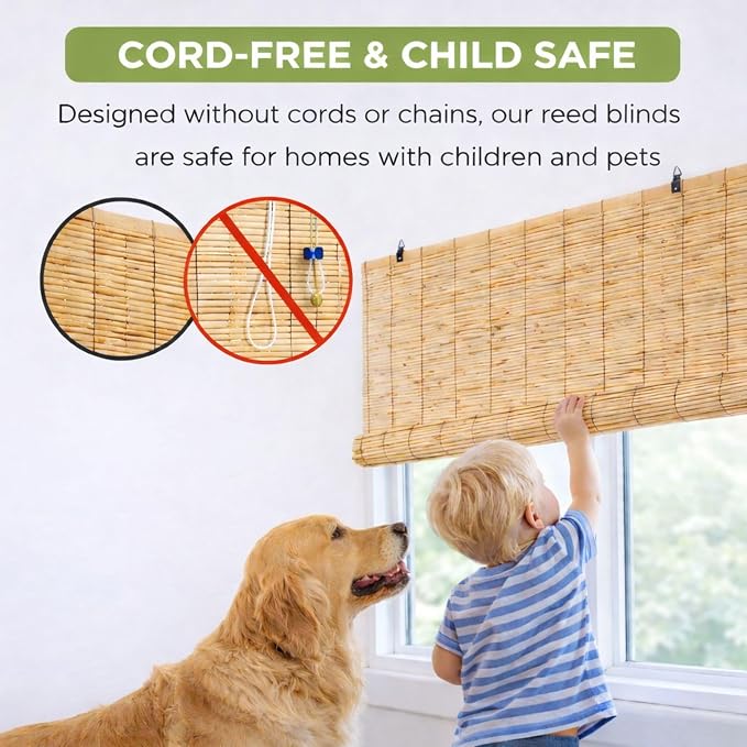 Forever Bamboo Light-Filtering Cord-Free Bamboo Reed Roll-Up Blind Shades for Windows Manual Roman Blinds Coffee 48 in W x 72 in H
