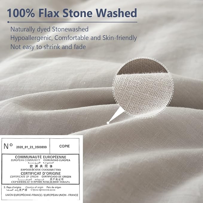 Simple&Opulence 100% Linen Pillow Case King Size Set of 2, Grey Pillow Covers with Overlap Closure, Luxury Breathable Pillowcases Protectors Suitable for All-Season (20" X 36", Grey)
