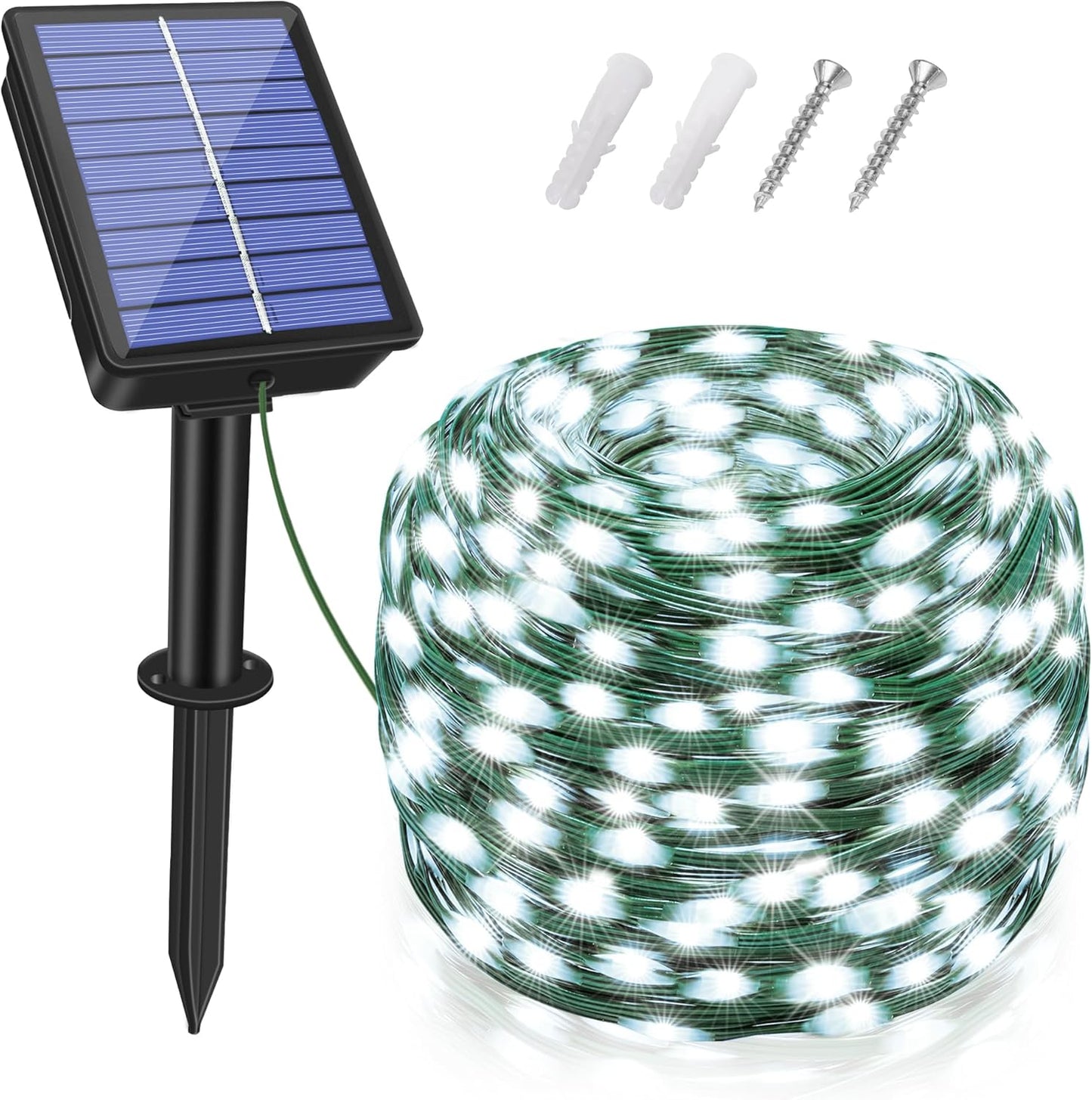 Solar String Lights 120LED 40FT, IP67 Waterproof Solar Lights for Outside with 8 Lighting Modes, Upgraded Solar Panel Fairy Lights for Garden Party Wedding Decorations (Cool White)
