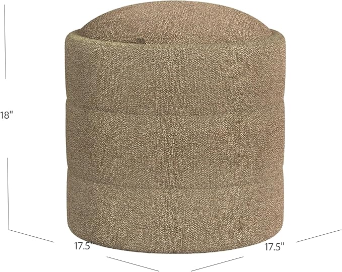 HomePop Storage Round Ottoman with Removable Lid |Homepop Home Décor|Upholstered Round Foot Rest Ottoman - Brown Boucle
