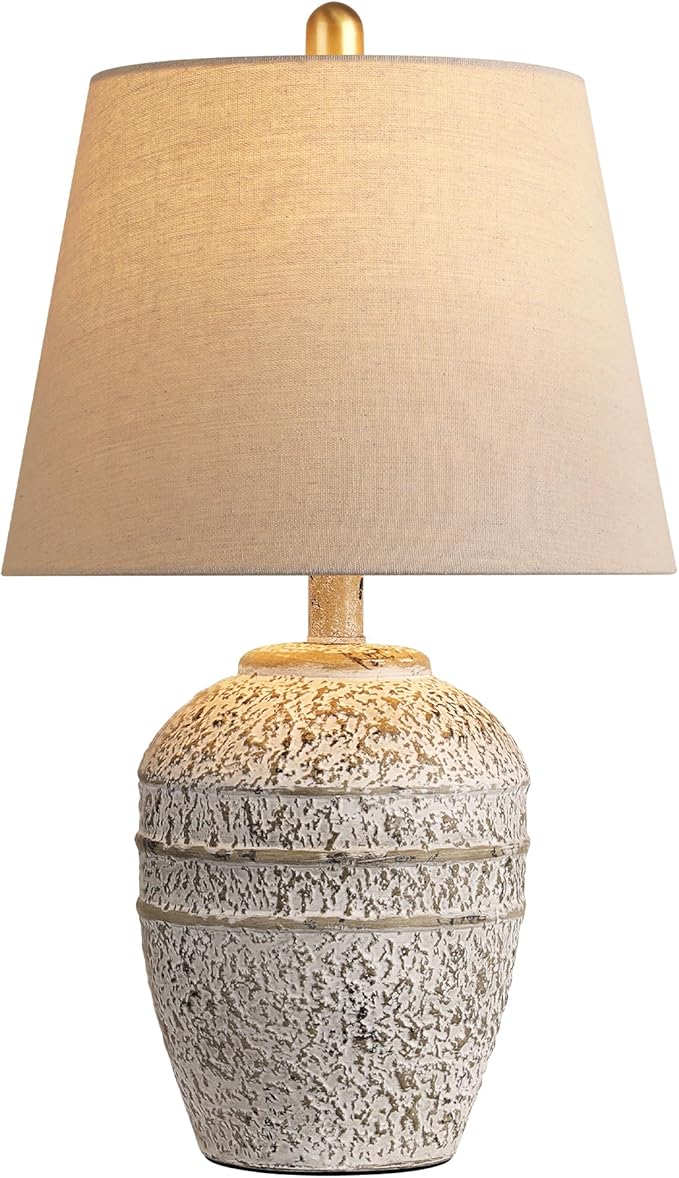 PARTPHONER Rustic Farmhouse Ceramic Table Lamp for Living Room Bedroom, Modern Bedside Lamp with Linen Shade, Natural Distressed Earth Tone Finish Table Lamp for Night Stands, Dining, Office, Grey
