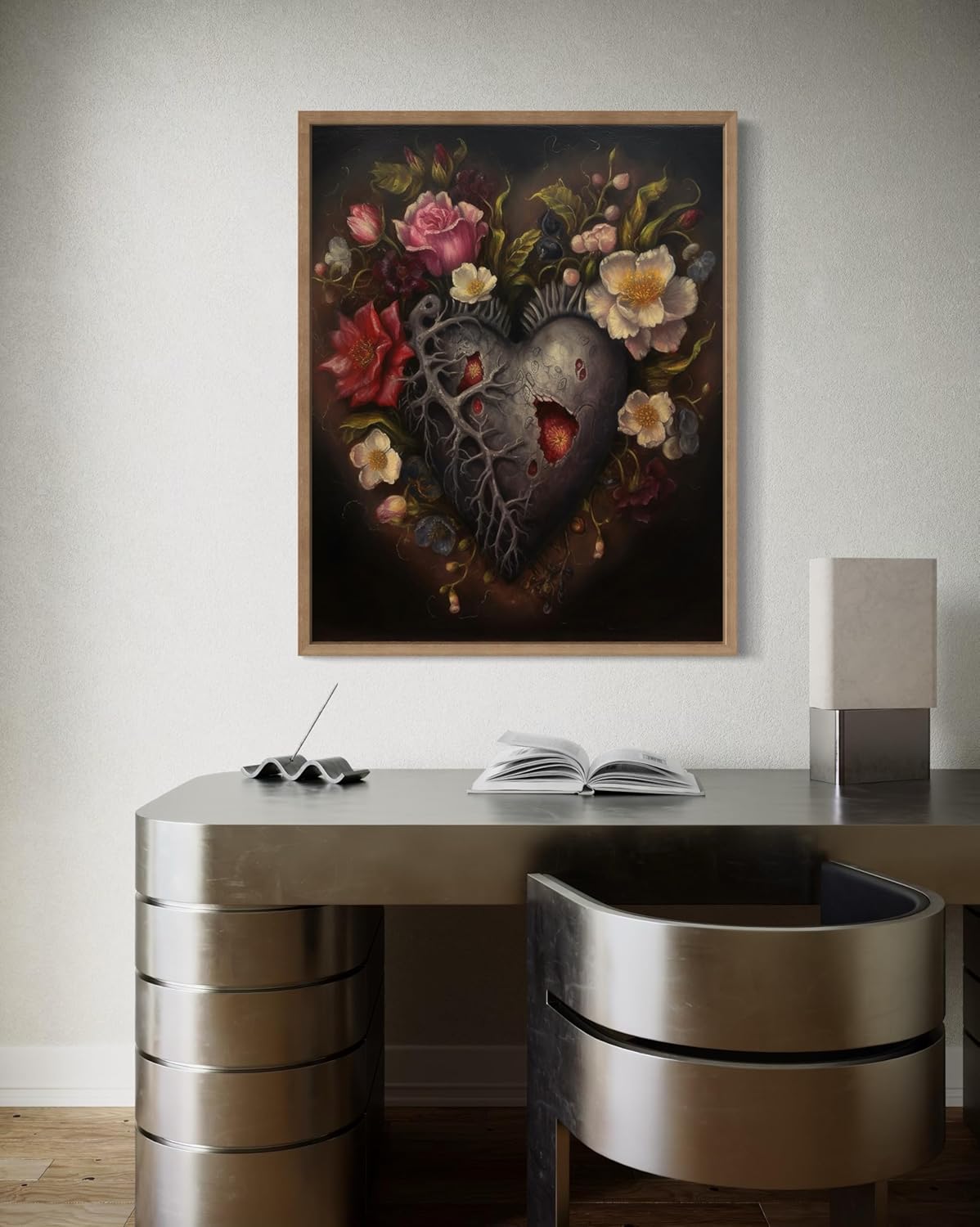 Gothic Heart Poster Art Print, Halloween Scary Vintage Wall Art Academia Spooky Painting Decoration for Horror Prints, Posters Bedroom Decor 89 (Gothic Heart, 8 x 10 inches, Wood Frame)