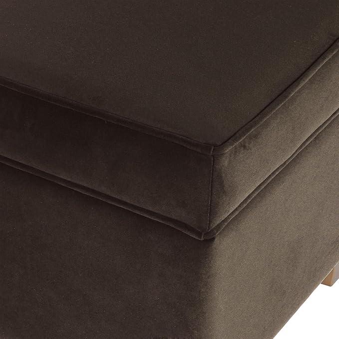Homepop Home Decor Classic Square Storage Ottoman with Lift Off Lid | Ottoman with Storage for Living Room & Bedroom, Chocolate Brown Velvet