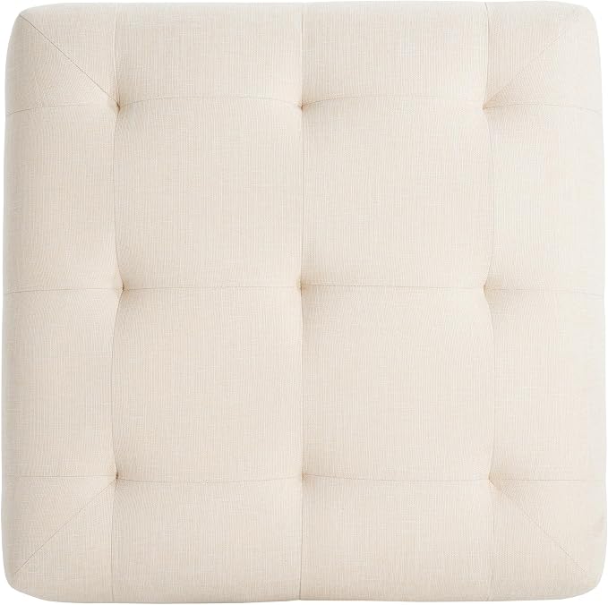 Christopher Knight Home Yvone Modern Upholstered Ottoman Coffee Table, Wooden Square Ottoman Foot Rest, Multipurpose Foot Stools Ottoman, Comfy Living Room Sofa Extra Seat, Beige+Brown