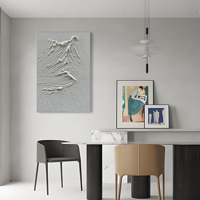 Hand-Painted Canvas Wall Art White Texture Abstract Oil Painting Minimalist Art Painting Bedroom Dining Room Living Room Office Wall Decoration 36x24 inches