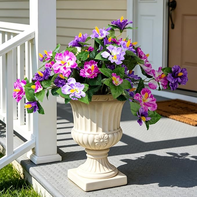 INXUGAO Artificial Flowers for Outdoors Indoors,2 Big Bunches Fake Hibiscus with Realistic UV Resistant Silk Flower Fabric Leaves,Faux Plants Outside for Patio Garden Yard Poch Decor (Purple,Fuchsia)