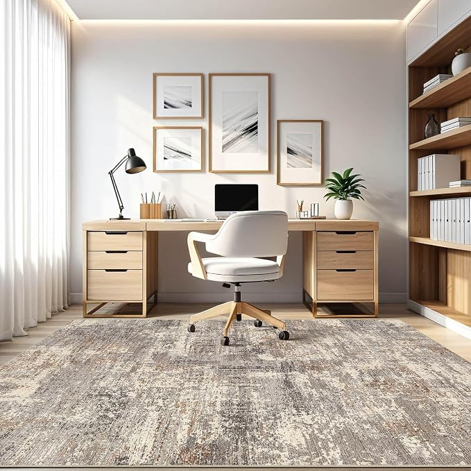 10x12 Area Rug Living Room: Washable Large Abstract Neutral Modern Soft Rug Stain Resistant Indoor Floor Non-Slip Accent Carpet for Bedroom Nursery Playroom Dining Room Office Home- Sand Brown Black