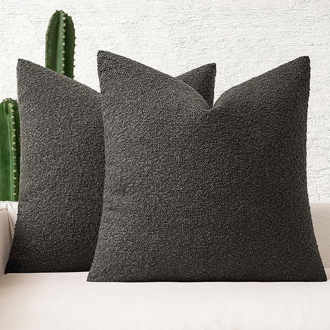 MIULEE 20x20 Inch Decorative Pillow Covers for Couch Bed Set of 2 Textured Boucle Neutral Throw Pillow Covers Dark Coffee Brown Accent Solid Pillowcases Sofa Living Room Home Decor