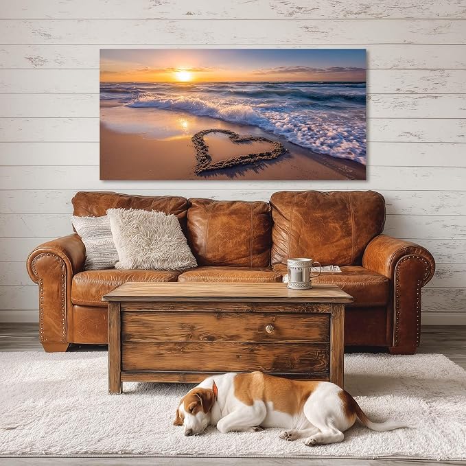Ggaafet Romantic Love Beach Wall Art for Bedroom Canvas Painting Prints Romance Sunset Brown Sandbeach Art Deco Modern Artwork Office Family Room Decor
