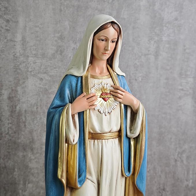 BC Catholic Immaculate Heart of Virgin Mary Statue, 16.5" H Holy Mother Figure for Altar, Religious Gift Home Decor Renaissance Sculpture Handmade by Buildclassic
