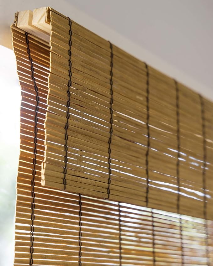 CHICOLOGY Bamboo Roman Shade, Cordless Light Filtering Woven Wood Window Treatment for Living Room, Dining Room, Kitchen & Office, Natural Bamboo Blinds for Boho Coastal Decor, Fox, 32"W x 64"H