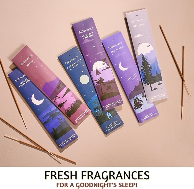 Folkulture Incense Sticks (120 Sticks) | Set of 6 Premium, Deep Sleep, Calm Incense - Night Relaxation | No Charcoal, Organic, Non Toxic, 45 Mins Burning Lavender, Rosemary Insence-Sticks Aromatherapy