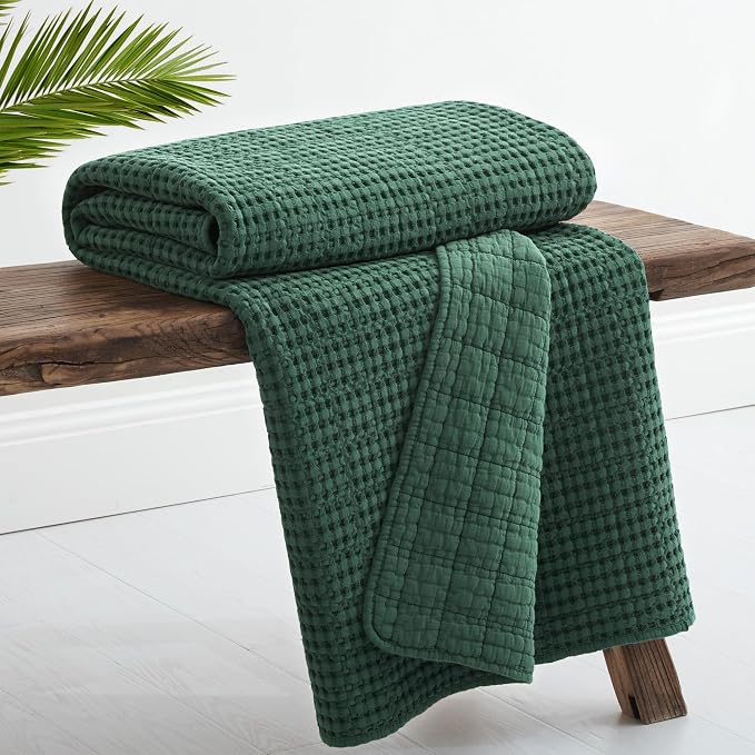 Levtex Home - Mills Waffle - Throw - Forest Green Cotton Waffle - Throw Size 50 x 60in.