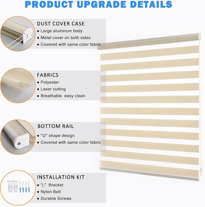 Zebra Blinds Window Blind Zebra Shade Blinds for Windows Roller Sheer Shades Privacy Light Filtering Shades for Home Kitchen Bathroom (Width 56'' X Height 72'' Cream)