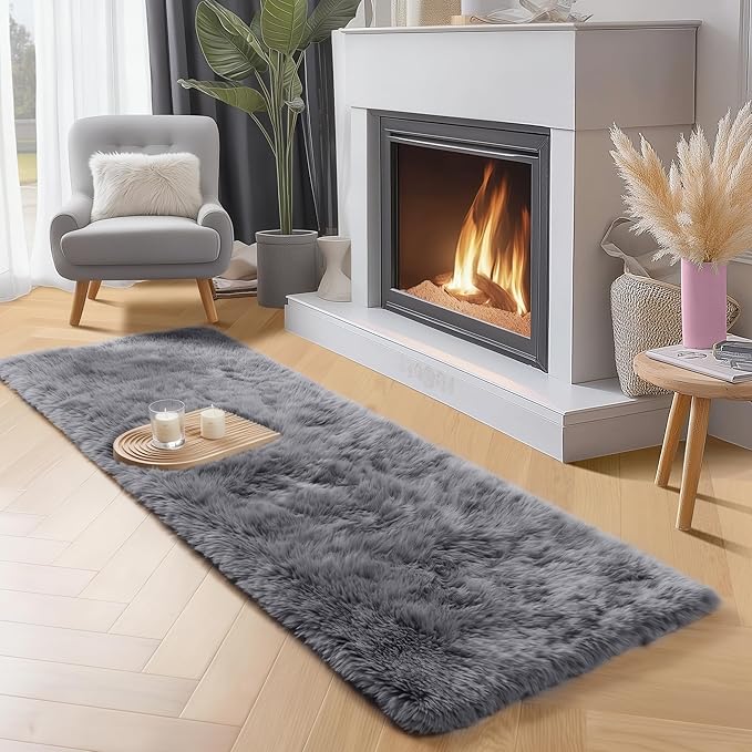 PAGISOFE Super Soft Runner Rugs for Hallway 2x6 Ft,Grey Fluffy Rug Home Decor Aesthetic, Fuzzy Plush Long Bedside Rugs for Room Decor Indoor Fluffy Shaggy Furry Throw Rug for Teen Dorm Nursery