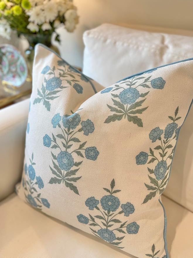 Jillien Harbor Amelia 20" x 20" Floral Throw Pillow Cover Blockprint 50 cm x 50 cm Grandmillennial Home Decor (20" x 20")