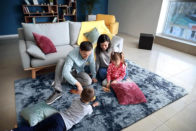 AROGAN Shag Carpets 2x6 Rug for Hallway, Washable Rugs Runners with Memory Foam for Bedroom, Entryway Indoor Fluffy Throw Rug for Beside Kids Girls Nursery Dorm, Blue and Grey