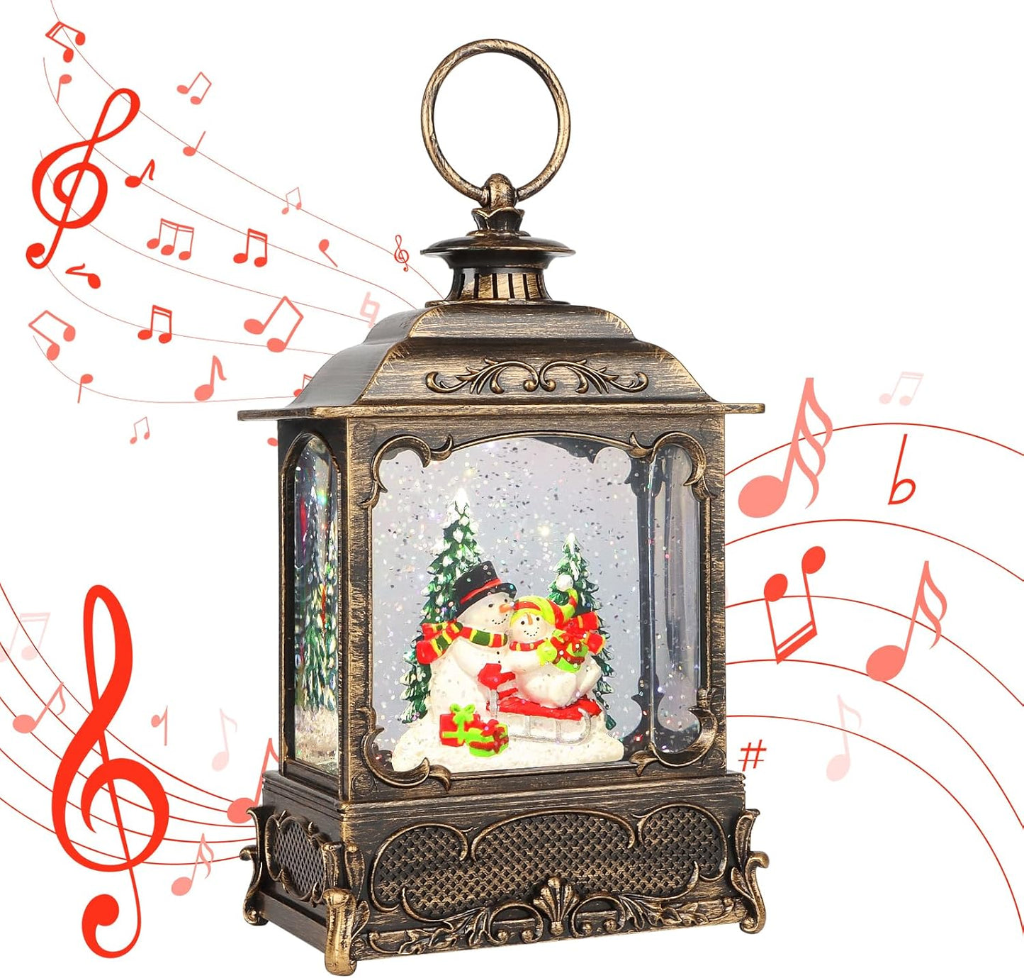 Christmas Snow Globes,Christmas Decorations for Home,with 6 Hour Timer,Musical Snow Globe,Battery Or USB Powered,Christmas Lantern,Christmas Festival Decor, Snowman Skiing