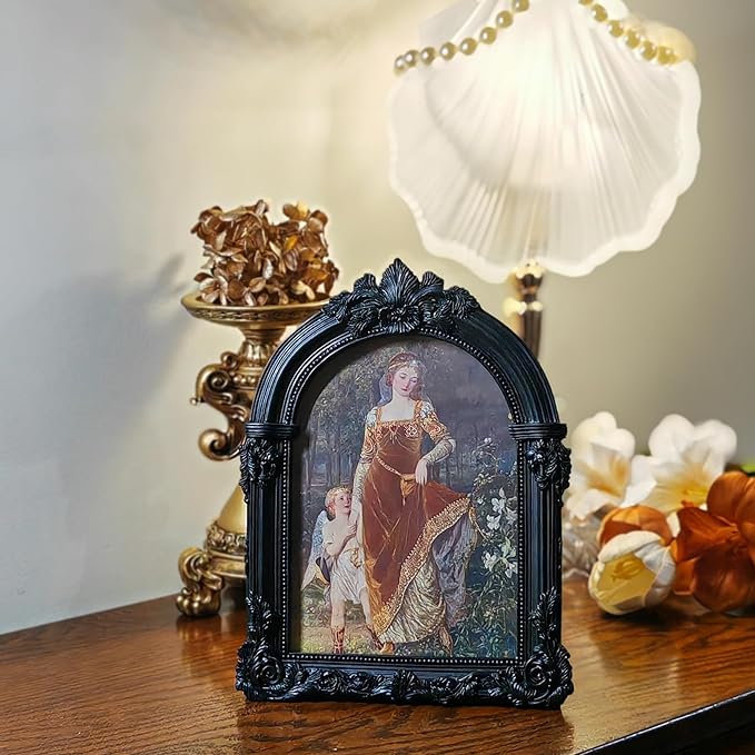 Black Antique Picture Frames 5x7 Ornate Arched Vintage Picture Frames with Glass Front for Wall Hanging and Tabletop Photo Gallery Wall Decor Vintage Home Decor
