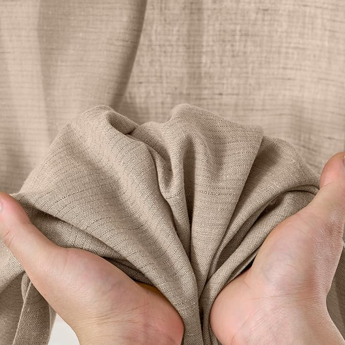 jinchan Semi Sheer Curtains 90 Inches Long for Bedroom Linen Curtains Light Filtering Living Room Curtain Panles Grommet Curtains Farmhouse Burlap Textured Drapes Tan Home Office Decor 50 Inch Wide
