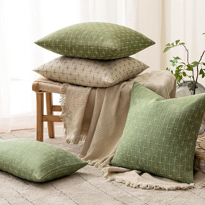 MIULEE Pack of 2 Decorative Burlap Linen Spring Throw Pillow Covers Farmhouse Pillowcases Modern Rustic Woven Textured Cushion Cover for Sofa Couch Bed 18x18 Inch Sage Green