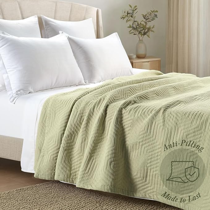 Threadmill Luxury Cotton Blankets for King Size Bed | All-Season Cozy 100% Cotton King Size Blanket | Aster Soft & Lightweight Coverlet fits California King Size Bed, 104x92 | Sage Green