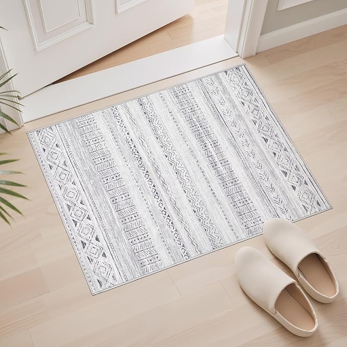 cotiled Washable 2x3 Entryway Rug: Washable Boho Rugs with Non Slip Backing Small Soft Indoor Stain Resistant Carpet for Kitchen Front Lightweight Home Decor Dark Grey