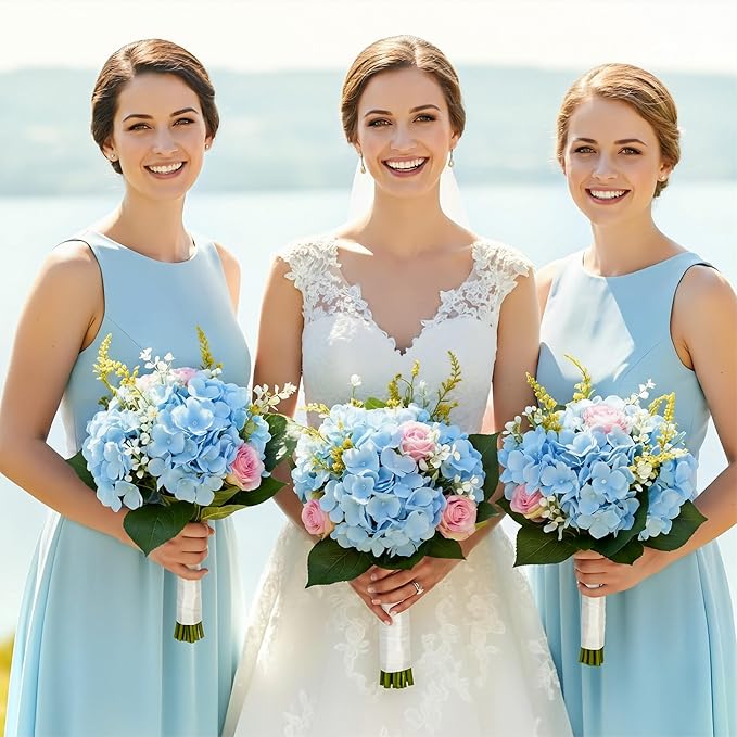 Auihiay 64pcs Silk Hydrangea Artificial Flowers, Artificial Hydrangea Flowers with Stems, Full Hydrangea Flowers for Wedding Centerpieces, Home, Garden, Party Decoration (Blue)