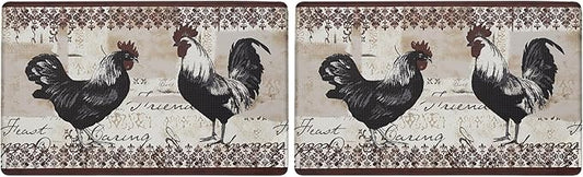 Anti-Fatigue Floor Comfort Mat - 18 x 30 Inch (Rooster) - Waterproof Non-Slip Rug - Easy to Clean Cushioned Mat for Kitchen, Bathroom, Standing Desk & Office - Achim Home Decor (Pack of 2)