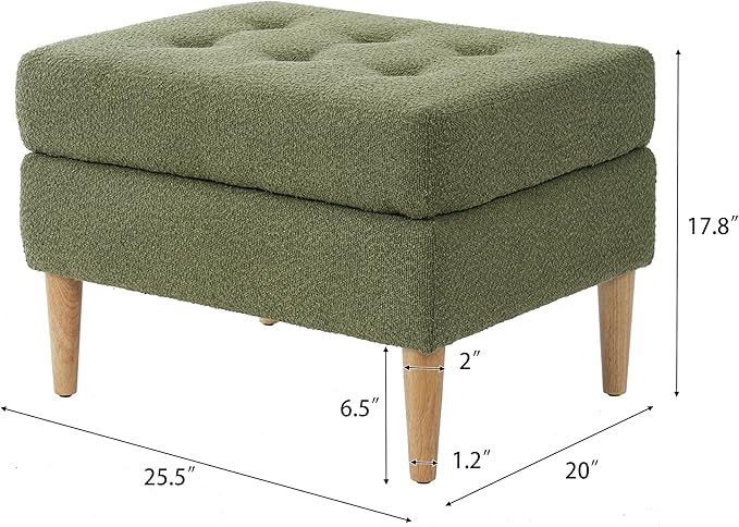 Christopher Knight Home Dalla Boucle Upholstered Ottoman Coffee Table, Small Living Room Sofa Footrest, Wooden Rectangular Ottoman Footstool, Guest Extra Seat, Olive Green