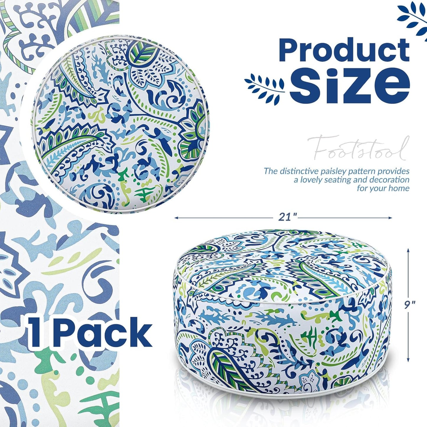 1 Pack Outdoor Inflatable Ottoman Waterproof Inflatable Pouf Foot Rest with Handle D21 x H9 Portable Outdoor Foot Rest for Patio Garden Camping or Home